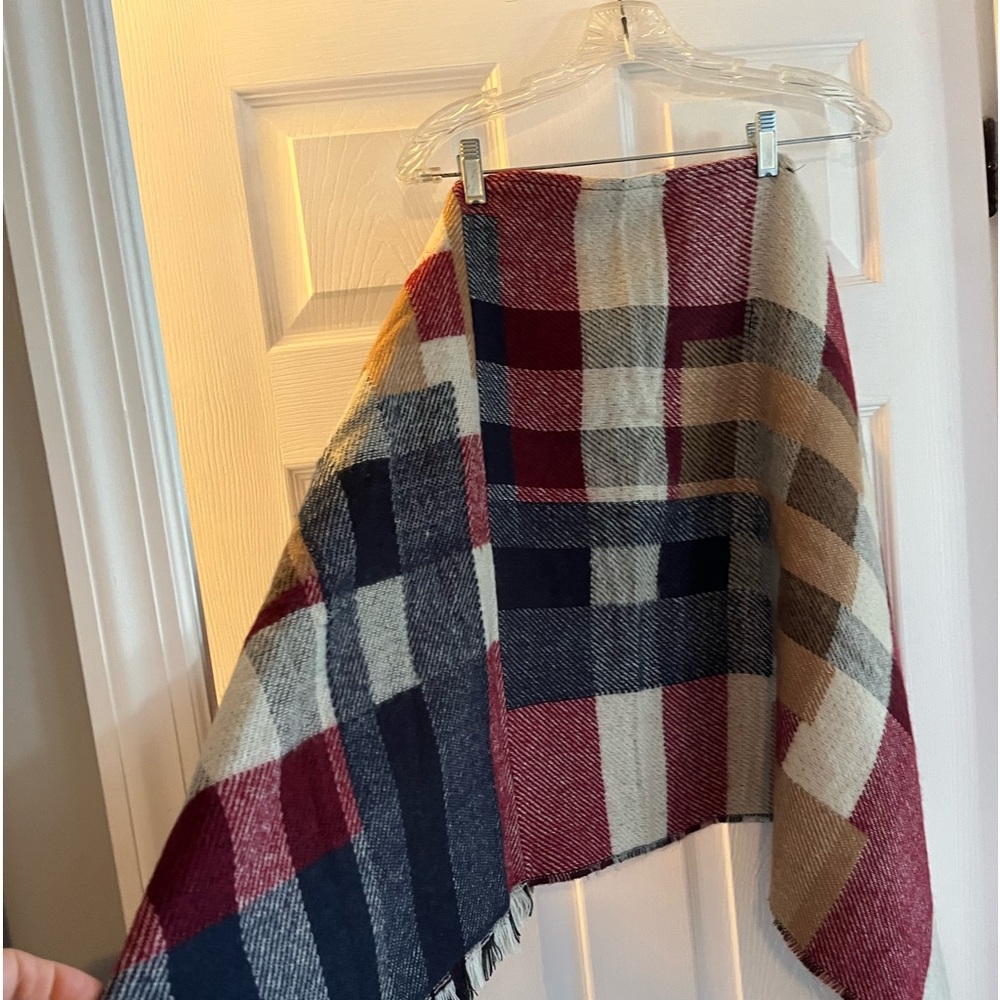 Pancho.   Multi color block print waist high pancho.